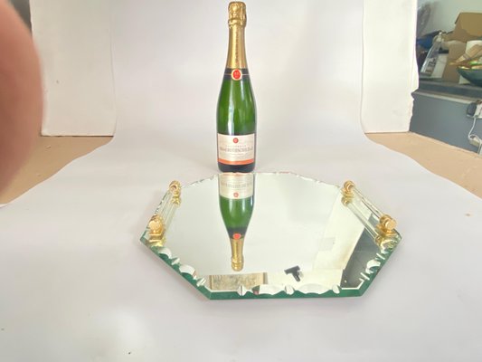 Art Deco French Tray Beveled Mirror in Brass Handles & Saint Gobain Glass, 1940s-UR-1705349