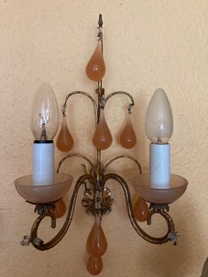 Art Deco French Wall Lamp with Drop-Shaped Murano Glass-XHV-1170193