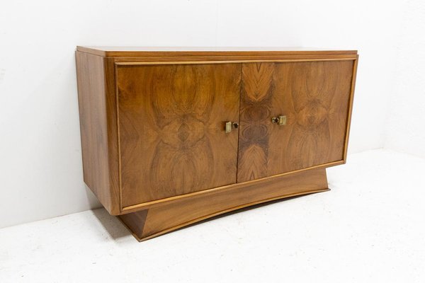 Art Deco French Walnut and Brass Buffet Credenza Two Doors Cabinet, 1930s-RIU-1329247