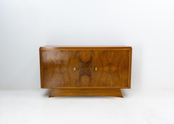 Art Deco French Walnut and Brass Buffet Credenza Two Doors Cabinet, 1930s-RIU-1329247