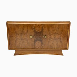 Art Deco French Walnut and Brass Buffet Credenza Two Doors Cabinet, 1930s-RIU-1329247