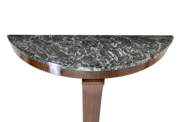 Art Deco French Wood and with Marble Top Demi Lune Console Table, 1930s-CXC-1453727