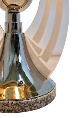 Art Deco FrenchRound Chromed Table Lamp with Rosaline Colored Glass Arches, 1930s-CXC-1750187