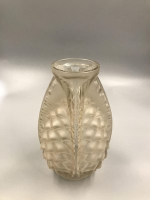 Art Deco Frosted Glass Vase with Pine Cone Motif by Etling, 1930s-SAK-1797361