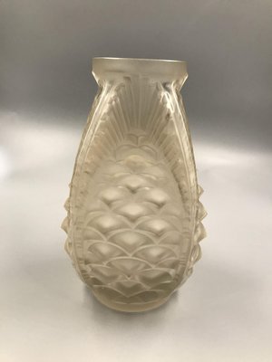 Art Deco Frosted Glass Vase with Pine Cone Motif by Etling, 1930s-SAK-1797361