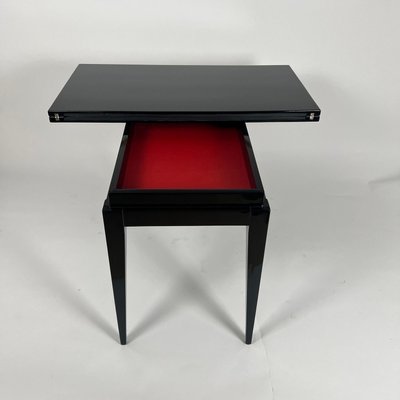 Art Deco Games Table in Black Lacquer, Red and Black Leather, France, 1930s-NNB-2036471