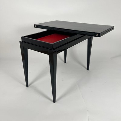 Art Deco Games Table in Black Lacquer, Red and Black Leather, France, 1930s-NNB-2036471