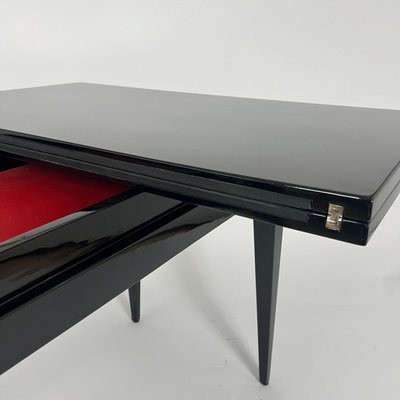 Art Deco Games Table in Black Lacquer, Red and Black Leather, France, 1930s-NNB-2036471