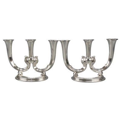 Art Deco German 3-Arm Candleholders from WMF, 1930s, Set of 2-KEG-1473215