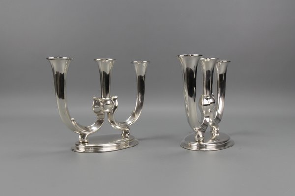 Art Deco German 3-Arm Candleholders from WMF, 1930s, Set of 2-KEG-1473215