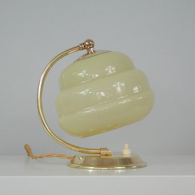 Art Deco German Bauhaus Brass and Opaline Table Lamp, 1930s-OE-1257855