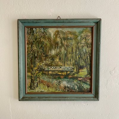 Art Deco German Landscape Painting, 1920s, Oil on Wood, Framed-FB-1251175