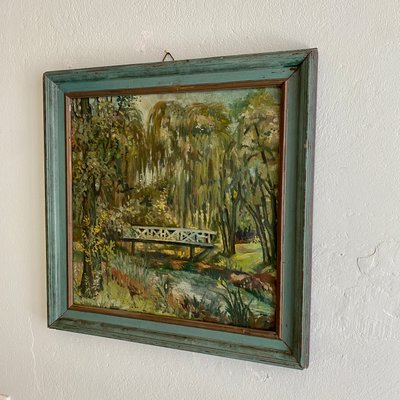 Art Deco German Landscape Painting, 1920s, Oil on Wood, Framed-FB-1251175