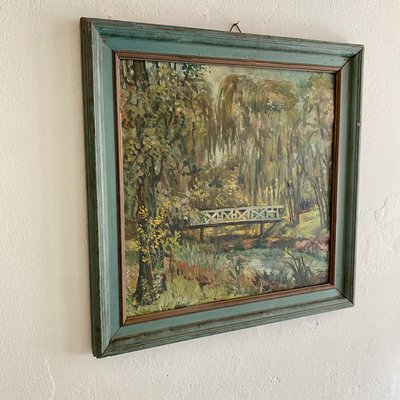 Art Deco German Landscape Painting, 1920s, Oil on Wood, Framed-FB-1251175