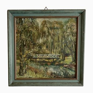 Art Deco German Landscape Painting, 1920s, Oil on Wood, Framed-FB-1251175