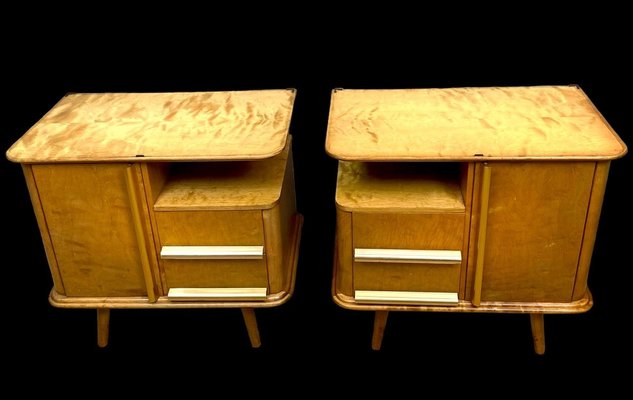 Art Deco German Maple Bedside Tables, 1930s, Set of 2-WZZ-1755077