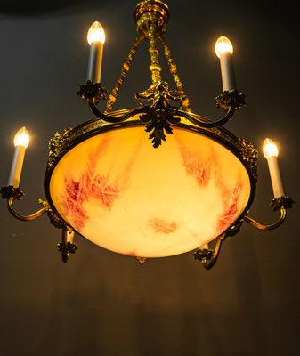 Art Deco Gilded Chandelier with Original Glass Shade, 1920s-SPD-1150953