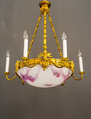 Art Deco Gilded Chandelier with Original Glass Shade, 1920s-SPD-1150953