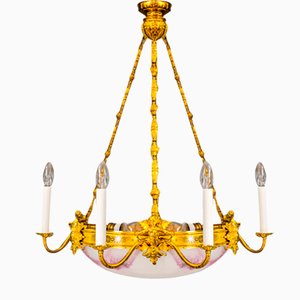 Art Deco Gilded Chandelier with Original Glass Shade, 1920s-SPD-1150953