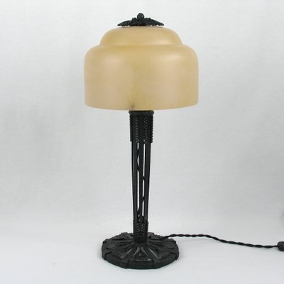 Art Deco Ginkgo Leaves Table Lamp in Wrought Iron by Edgar-William Brandt-YGE-1352999