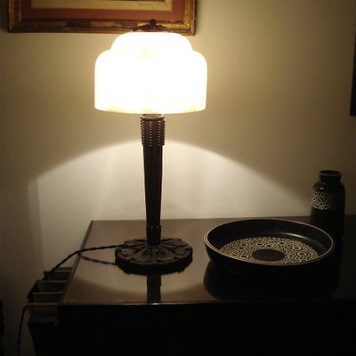 Art Deco Ginkgo Leaves Table Lamp in Wrought Iron by Edgar-William Brandt-YGE-1352999