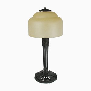 Art Deco Ginkgo Leaves Table Lamp in Wrought Iron by Edgar-William Brandt-YGE-1352999