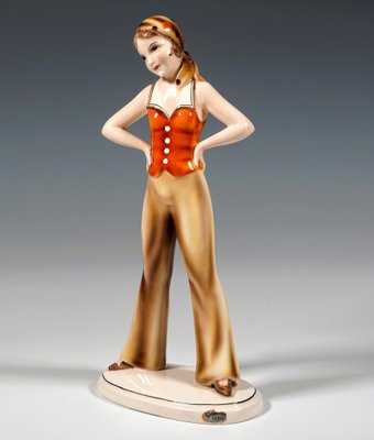 Art Deco Girl with Headscarf Figurine attributed to Stephan Dakon for Goldscheider, 1930s-EMT-1812082