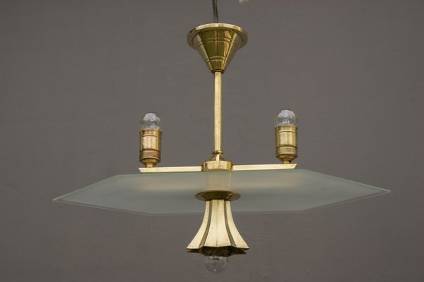 Art Deco Glass and Brass Hanging Lamp, 1920s-DUM-1155189