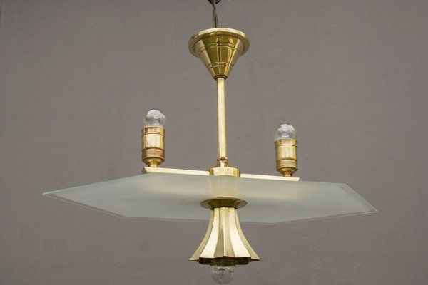 Art Deco Glass and Brass Hanging Lamp, 1920s-DUM-1155189