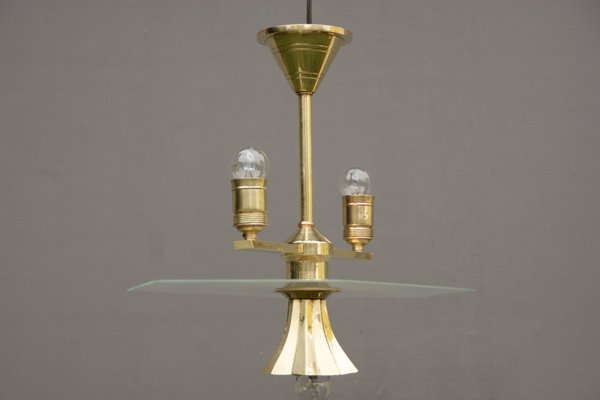 Art Deco Glass and Brass Hanging Lamp, 1920s-DUM-1155189