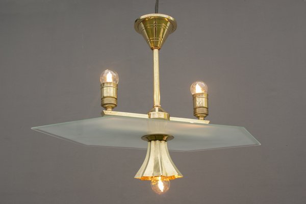 Art Deco Glass and Brass Hanging Lamp, 1920s-DUM-1155189