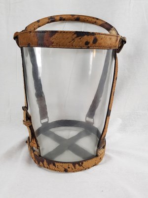 Art Deco Glass and Leather Champagne Bucket by Jacques Adnet, 1930s-DOA-573935