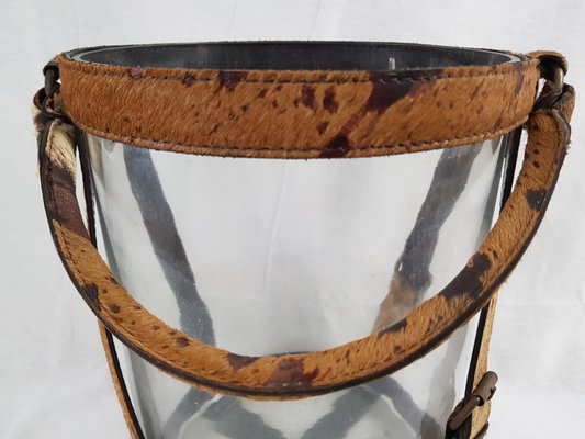 Art Deco Glass and Leather Champagne Bucket by Jacques Adnet, 1930s-DOA-573935