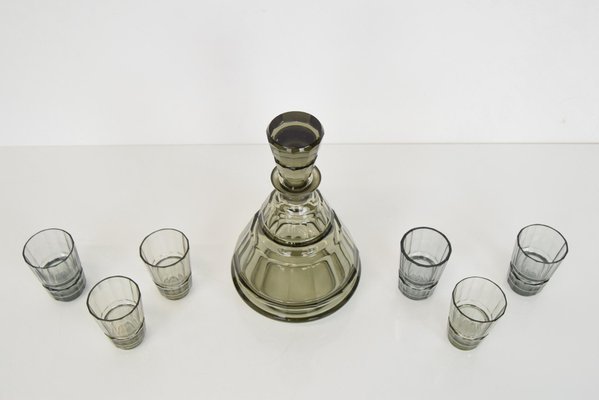 Art Deco Glass Carafe with Glasses, Bohemia, 1930s, Set of 7-TZ-1454066