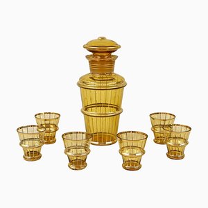 Art Deco Glass Decanter Set in Amber Colored Gilt, 1920, Set of 7-TQA-1327460