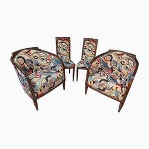 Art Deco Gondola Armchairs and Mahogany Chairs, 1920s, Set of 4-IBO-2022774