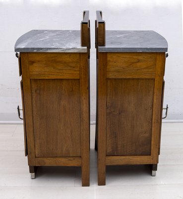 Art Deco Gray Marble Graphite and Walnut Nightstands, 1920s, Set of 2-FER-903681