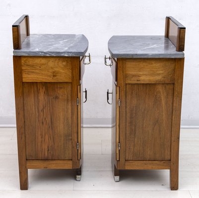 Art Deco Gray Marble Graphite and Walnut Nightstands, 1920s, Set of 2-FER-903681