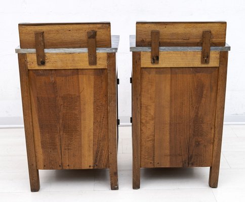 Art Deco Gray Marble Graphite and Walnut Nightstands, 1920s, Set of 2-FER-903681