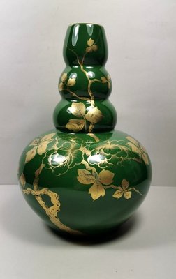 Art Deco Green Enameled Terracotta Vase with Pure Gold Decorations from Sainte-Radegonde,-QRS-767649