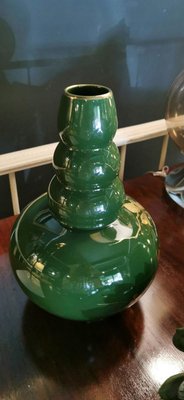 Art Deco Green Enameled Terracotta Vase with Pure Gold Decorations from Sainte-Radegonde,-QRS-767649