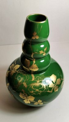 Art Deco Green Enameled Terracotta Vase with Pure Gold Decorations from Sainte-Radegonde,-QRS-767649