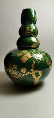 Art Deco Green Enameled Terracotta Vase with Pure Gold Decorations from Sainte-Radegonde,-QRS-767649