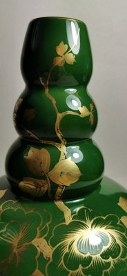 Art Deco Green Enameled Terracotta Vase with Pure Gold Decorations from Sainte-Radegonde,-QRS-767649