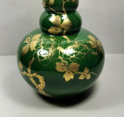 Art Deco Green Enameled Terracotta Vase with Pure Gold Decorations from Sainte-Radegonde,-QRS-767649