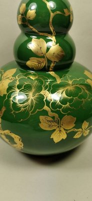 Art Deco Green Enameled Terracotta Vase with Pure Gold Decorations from Sainte-Radegonde,-QRS-767649