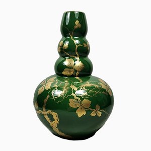 Art Deco Green Enameled Terracotta Vase with Pure Gold Decorations from Sainte-Radegonde,-QRS-767649