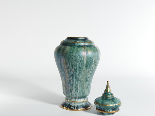 Art Deco Green Lustre Glaze Lidded Vase by Josef Ekberg for Gustavsberg, 1920s-RUK-1758067