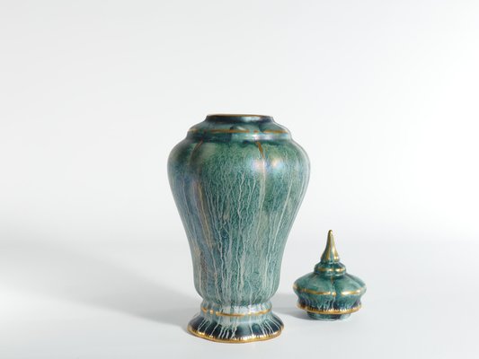 Art Deco Green Lustre Glaze Lidded Vase by Josef Ekberg for Gustavsberg, 1920s-RUK-1758067