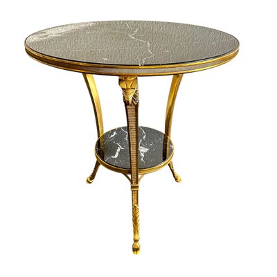 Art Deco Gueridon Table in Black Marble with White Grain-GWW-2043358